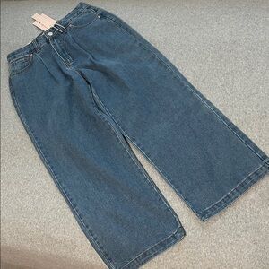 Wide Leg Cropped Jeans Womens Size 29 High Rise Pleated Front Preppy Coastal